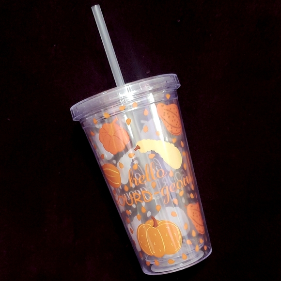 Other - SOLD!! Fall Autumn Themed Cold Drink Tumbler w/ Lid & Reusable Straw